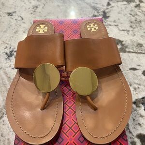 Tory Burch Patos Disk Leather Sandal Mou Brown Size 10.5 - Authentic